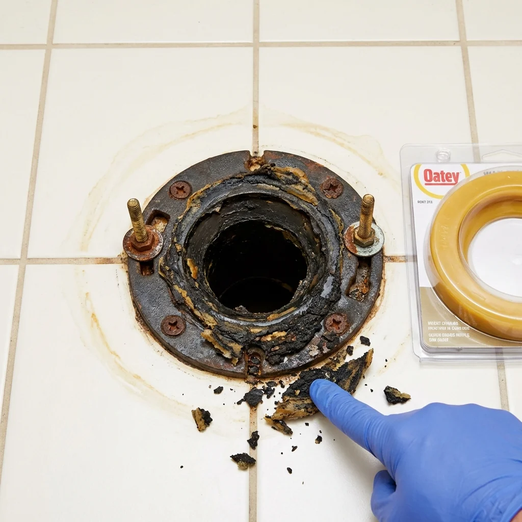 Failed wax ring showing water seepage at the base of a toilet in a Post Falls, ID home