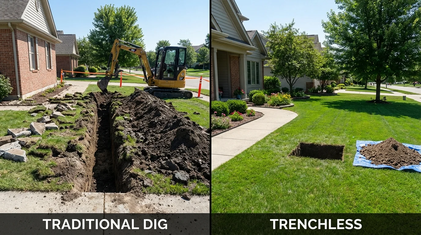 Trenchless sewer repair with minimal yard damage versus traditional excavation in Post Falls, ID